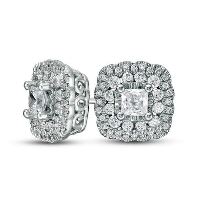 1 CT. T.W. Certified Princess-Cut Diamond Scallop Frame Stud Earrings in 14K White Gold (I/I1)