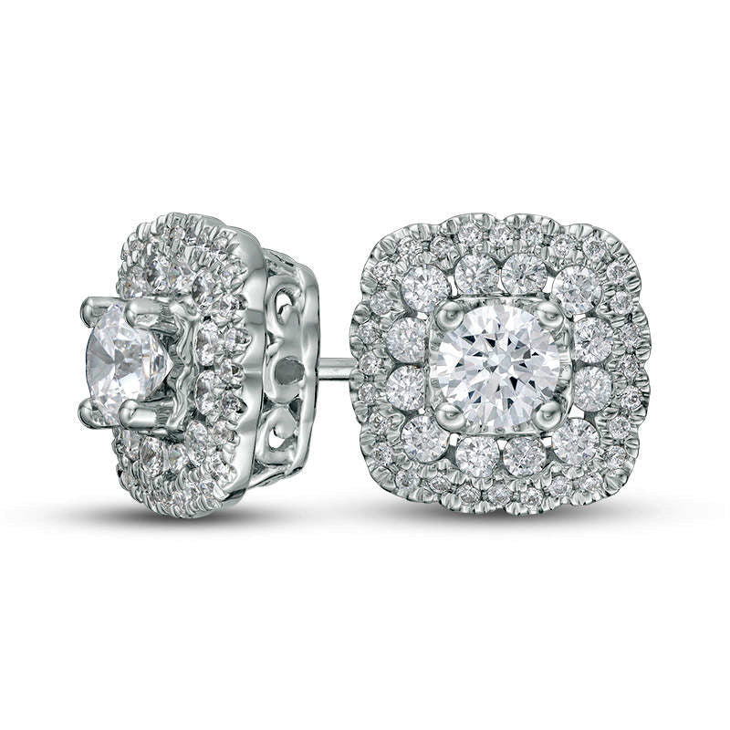 1 CT. T.W. Certified Diamond Scallop Frame Stud Earrings in 14K White Gold (I/I1)