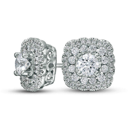 1 CT. T.W. Certified Diamond Scallop Frame Stud Earrings in 14K White Gold (I/I1)