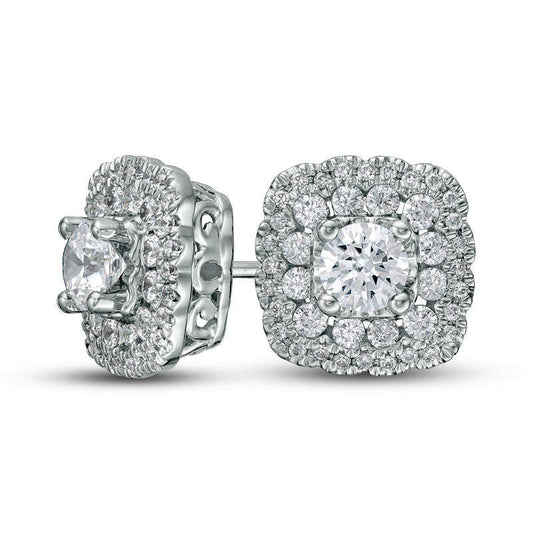 1 CT. T.W. Certified Diamond Scallop Frame Stud Earrings in 14K White Gold (I/I1)