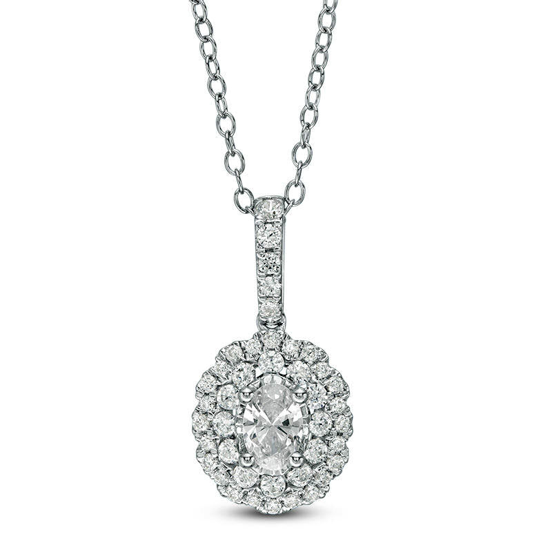 0.75 CT. T.W. Certified Oval Natural Diamond Scallop Frame Pendant in 14K White Gold (I/I1)
