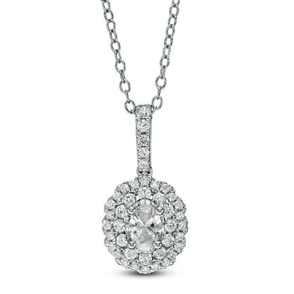 0.75 CT. T.W. Certified Oval Natural Diamond Scallop Frame Pendant in 14K White Gold (I/I1)