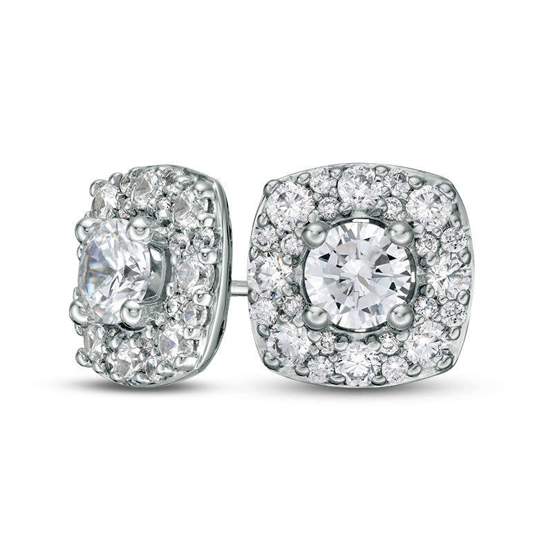 2 CT. T.W. Certified Diamond Cushion Frame Stud Earrings in 14K White Gold (I/I1)
