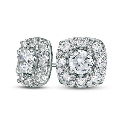 2 CT. T.W. Certified Diamond Cushion Frame Stud Earrings in 14K White Gold (I/I1)