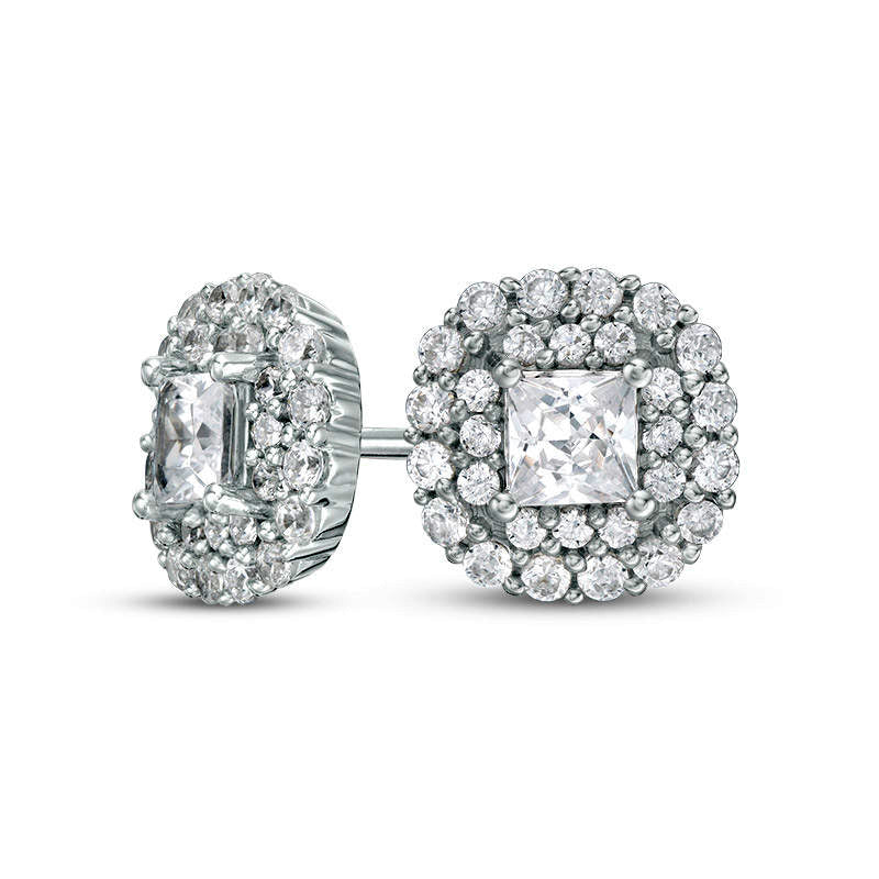 0.75 CT. T.W. Certified Princess-Cut Diamond Scallop Frame Stud Earrings in 14K White Gold (I/I1)