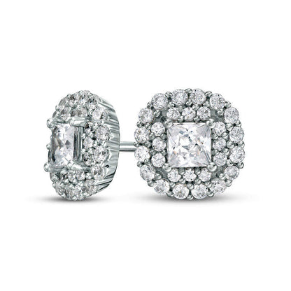 0.75 CT. T.W. Certified Princess-Cut Diamond Scallop Frame Stud Earrings in 14K White Gold (I/I1)