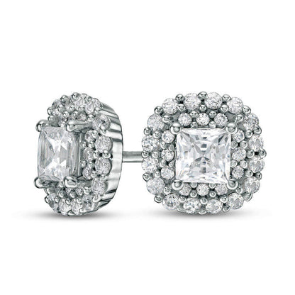 1 CT. T.W. Certified Princess-Cut Diamond Scallop Frame Stud Earrings in 14K White Gold (I/I1)