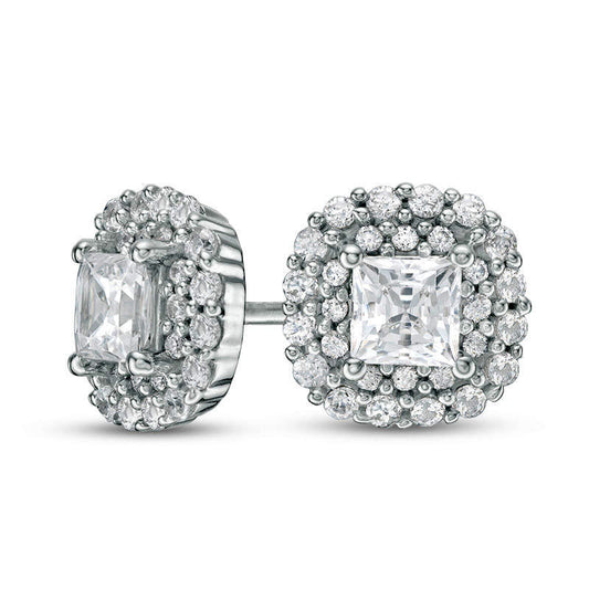 1 CT. T.W. Certified Princess-Cut Diamond Scallop Frame Stud Earrings in 14K White Gold (I/I1)