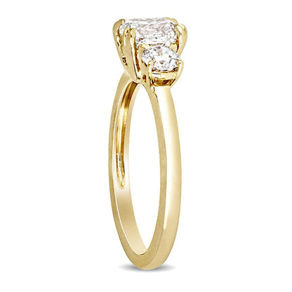 1.5 CT. T.W. Cushion-Cut Natural Diamond Three Stone Engagement Ring in Solid 14K Gold