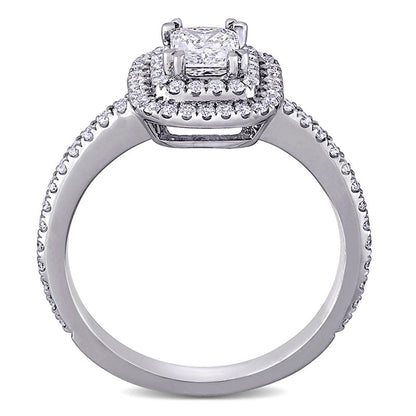 1.0 CT. T.W. Radiant-Cut Natural Diamond Double Frame Engagement Ring in Solid 14K White Gold (H/VS2)