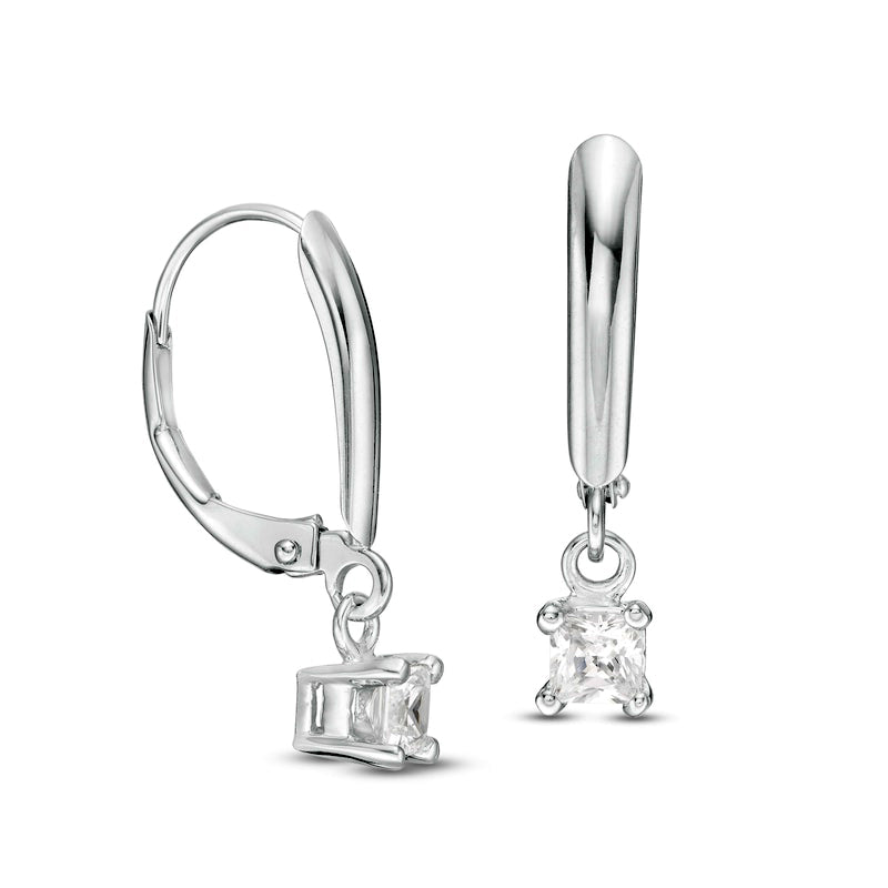 0.33 CT. T.W. Certified Princess-Cut Diamond Solitaire Leverback Earrings in 14K White Gold (I/VS2)