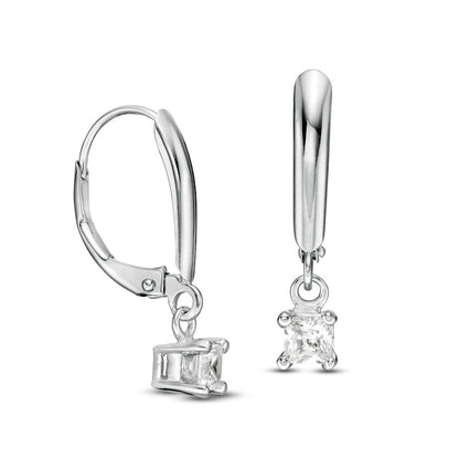 0.33 CT. T.W. Certified Princess-Cut Diamond Solitaire Leverback Earrings in 14K White Gold (I/VS2)
