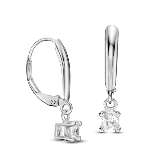 0.33 CT. T.W. Certified Princess-Cut Diamond Solitaire Leverback Earrings in 14K White Gold (I/VS2)
