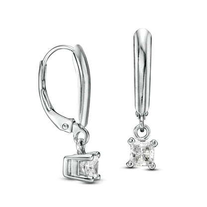 0.5 CT. T.W. Certified Princess-Cut Diamond Solitaire Leverback Earrings in 14K White Gold (I/VS2)