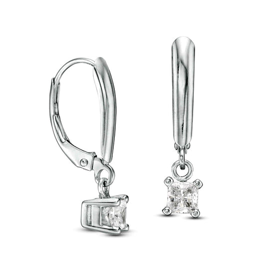 0.5 CT. T.W. Certified Princess-Cut Diamond Solitaire Leverback Earrings in 14K White Gold (I/VS2)