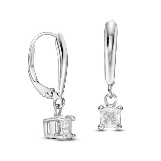 0.75 CT. T.W. Certified Princess-Cut Diamond Solitaire Leverback Earrings in 14K White Gold (I/VS2)