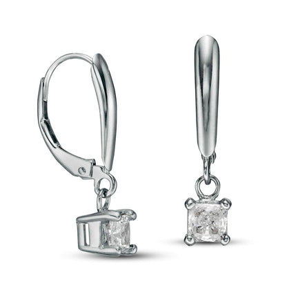 2 CT. T.W. Certified Princess-Cut Diamond Solitaire Leverback Earrings in 14K White Gold (I/VS2)