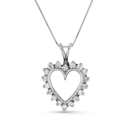 1 CT. T.W. Natural Diamond Sunburst Heart Outline Pendant in 14K White Gold