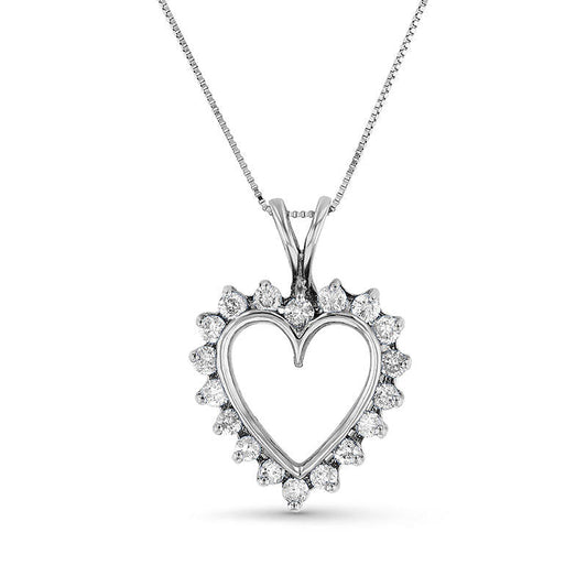 1 CT. T.W. Natural Diamond Sunburst Heart Outline Pendant in 14K White Gold
