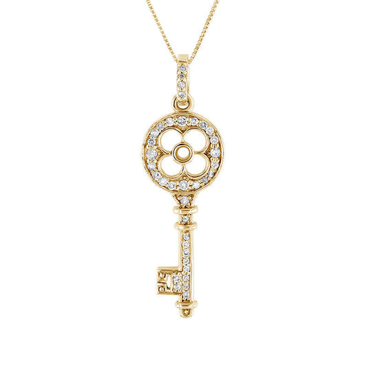 0.25 CT. T.W. Natural Diamond Clover-Top Key Pendant in 14K Gold