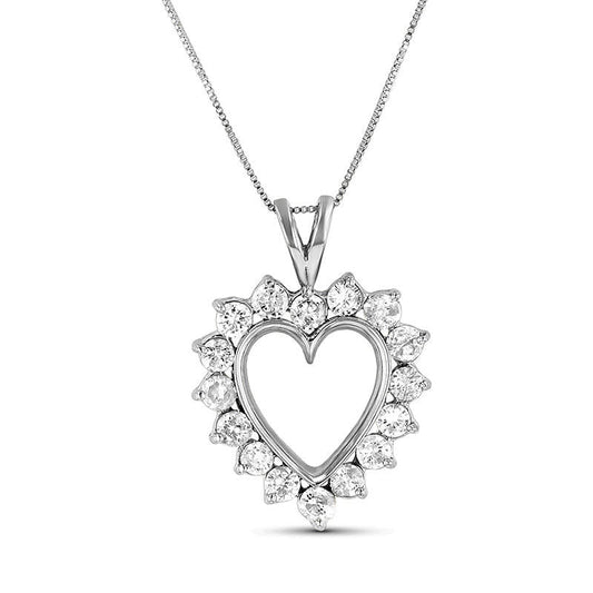 0.75 CT. T.W. Natural Diamond Sunburst Heart Outline Pendant in 14K White Gold