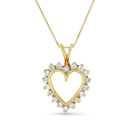 1 CT. T.W. Natural Diamond Sunburst Heart Outline Pendant in 14K Gold