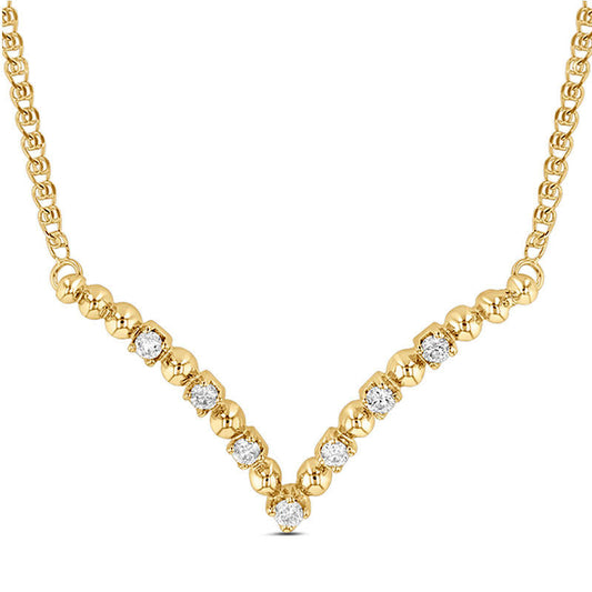 0.2 CT. T.W. Natural Diamond and Beaded Alternating V" Necklace in 14K Gold - 17.31""