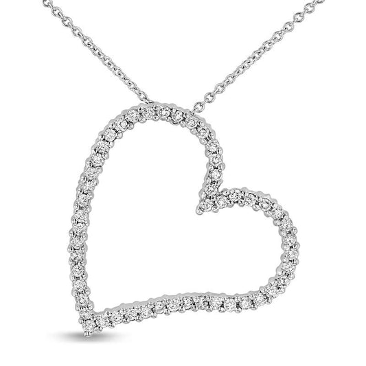 0.5 CT. T.W. Natural Diamond Tilted Heart Outline Pendant in 14K White Gold
