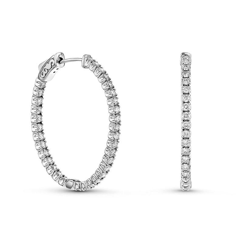 2 CT. T.W. Diamond Inside-Out Oval Hoop Earrings in 14K White Gold