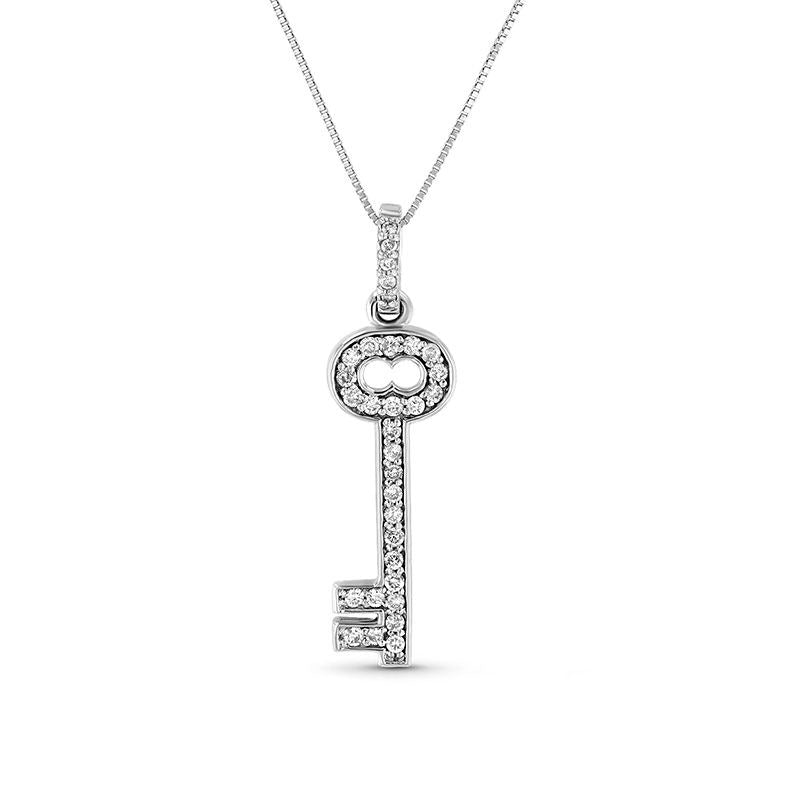0.25 CT. T.W. Natural Diamond Key Pendant in 14K White Gold