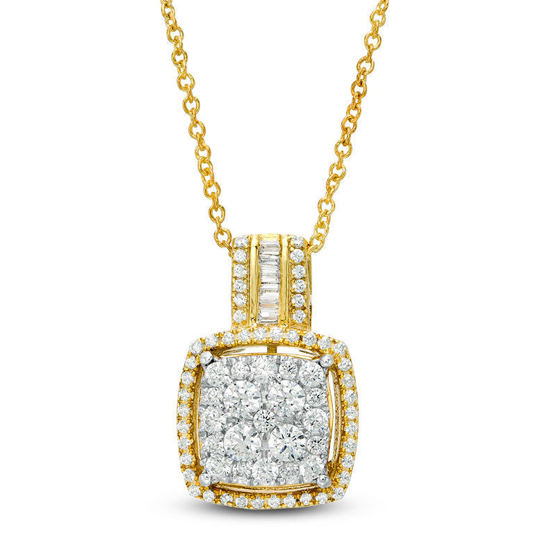 0.63 CT. T.W. Composite Natural Diamond Cushion Frame Pendant in 10K Yellow Gold