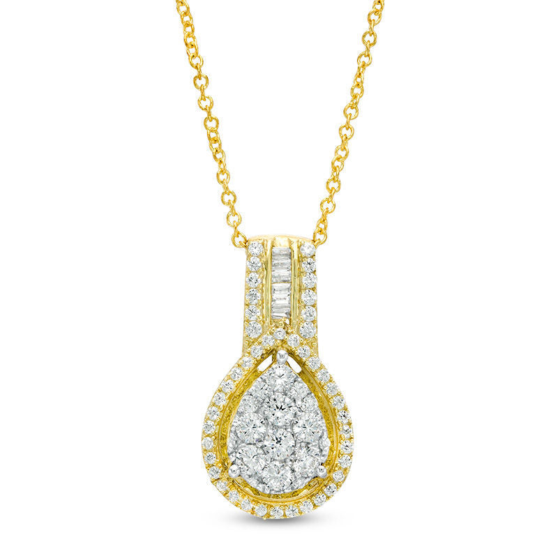 0.63 CT. T.W. Pear-Shaped Composite Natural Diamond Frame Pendant in 10K Yellow Gold