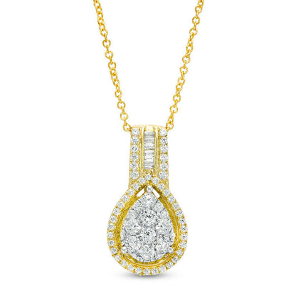 0.63 CT. T.W. Pear-Shaped Composite Natural Diamond Frame Pendant in 10K Yellow Gold