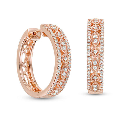 0.5 CT. T.W. Diamond Art Deco Hoop Earrings in 10K Rose Gold