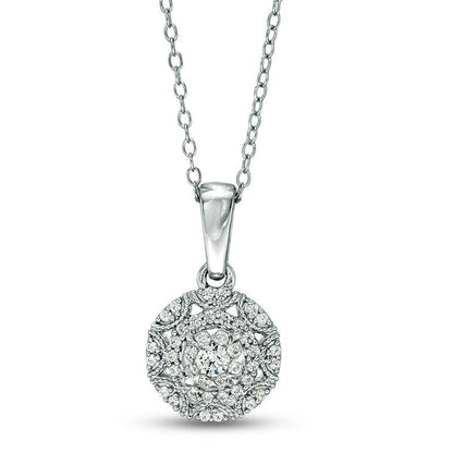 0.33 CT. T.W. Natural Diamond Sunburst Frame Pendant in 10K White Gold