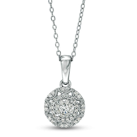 0.33 CT. T.W. Natural Diamond Sunburst Frame Pendant in 10K White Gold