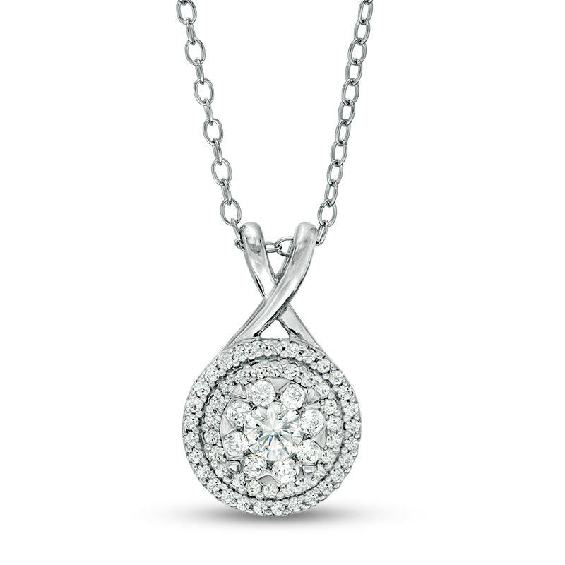 0.5 CT. T.W. Natural Diamond Triple Frame Pendant in 10K White Gold