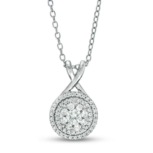 0.5 CT. T.W. Natural Diamond Triple Frame Pendant in 10K White Gold