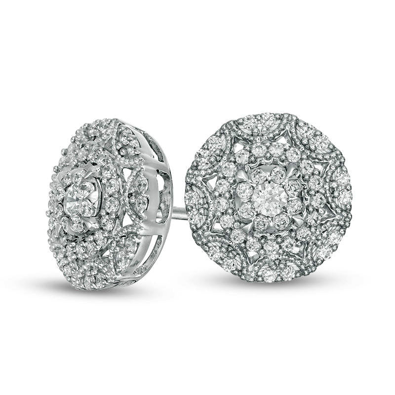 0.5 CT. T.W. Diamond Sunburst Frame Stud Earrings in 10K White Gold