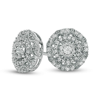 0.5 CT. T.W. Diamond Sunburst Frame Stud Earrings in 10K White Gold