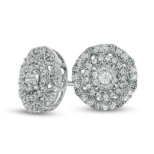 0.5 CT. T.W. Diamond Sunburst Frame Stud Earrings in 10K White Gold