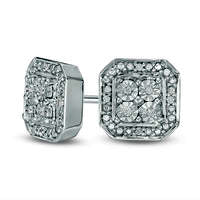 Diamond Accent Quad Octagonal Frame Stud Earrings in Sterling Silver