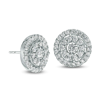 1 CT. T.W. Diamond Double Frame Stud Earrings in 10K White Gold