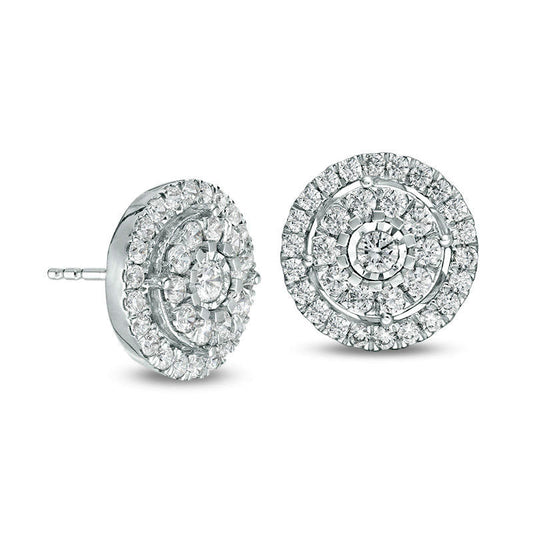 1 CT. T.W. Diamond Double Frame Stud Earrings in 10K White Gold