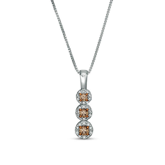 0.38 CT. T.W. Champagne and White Natural Diamond Three-Stone Frame Pendant in Sterling Silver