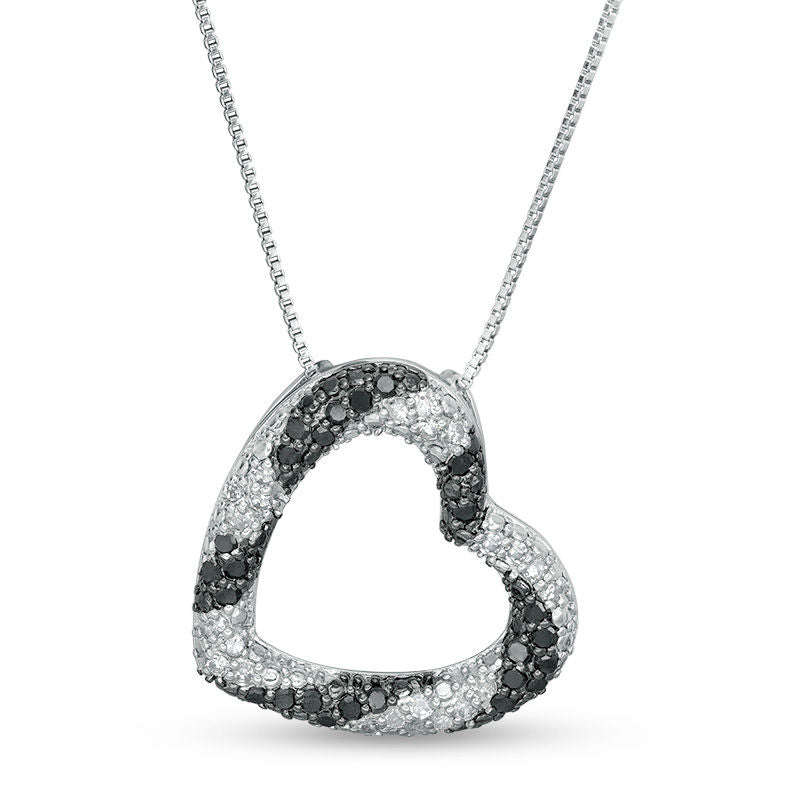 0.5 CT. T.W. Enhanced Black and White Natural Diamond Twist Heart Pendant in Sterling Silver