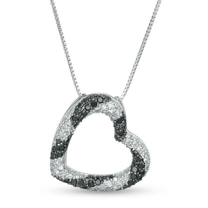 0.5 CT. T.W. Enhanced Black and White Natural Diamond Twist Heart Pendant in Sterling Silver