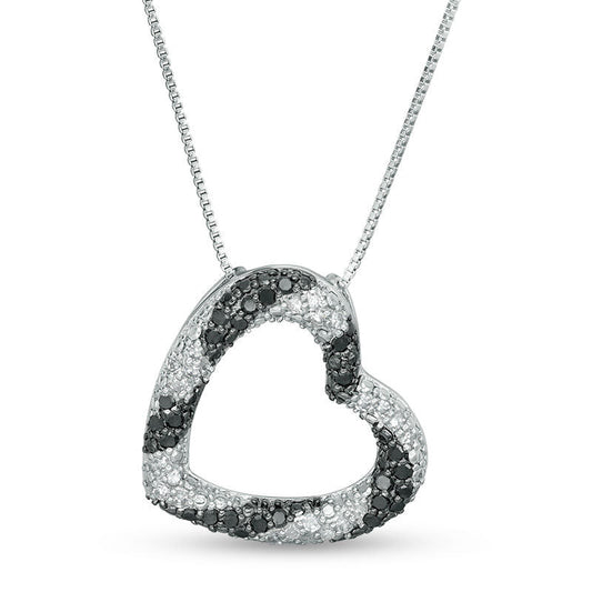 0.5 CT. T.W. Enhanced Black and White Natural Diamond Twist Heart Pendant in Sterling Silver