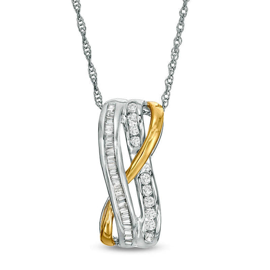 0.38 CT. T.W. Natural Diamond Double Row Twist Pendant in 10K Two-Tone Gold