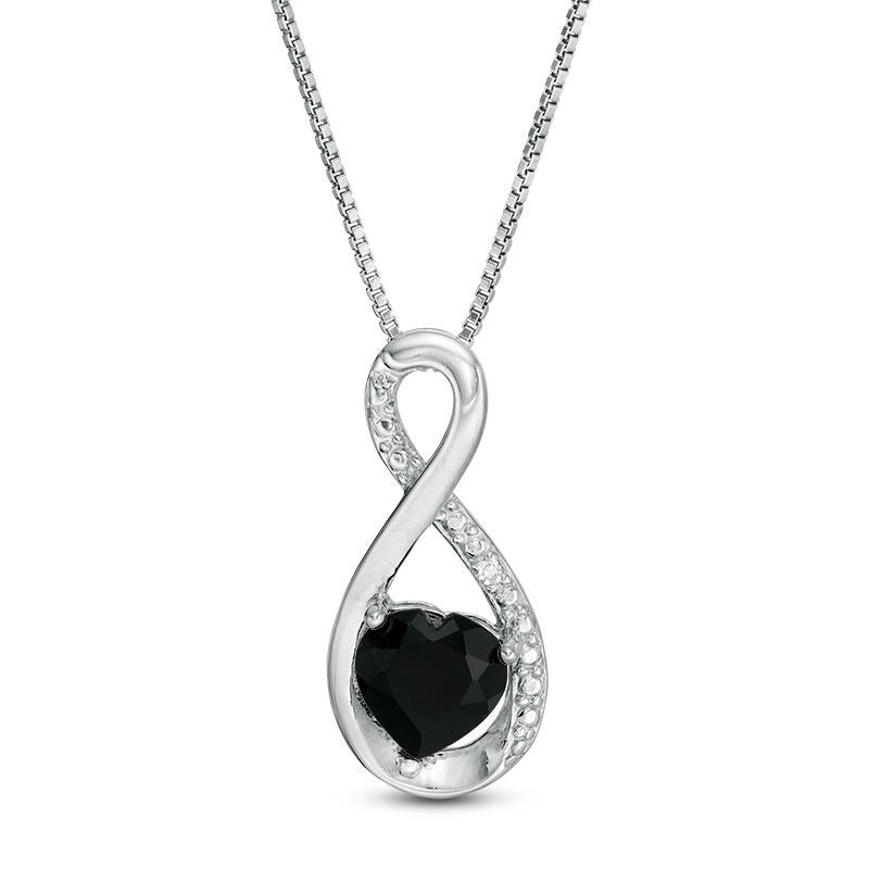 6.0mm Heart-Shaped Onyx and Natural Diamond Accent Infinity Pendant in Sterling Silver